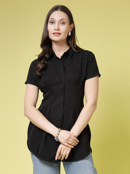 Women’s Comfort Spread Collar Solid Slim Fit Casual Shirt