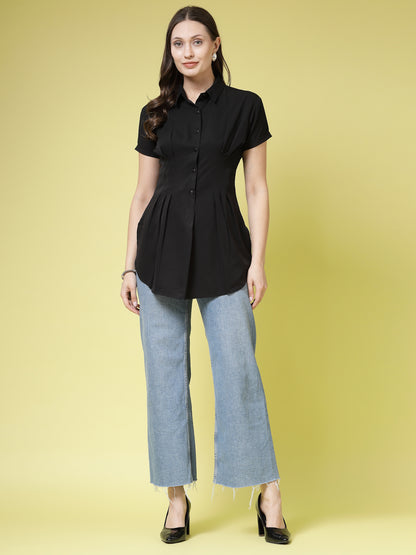 Women’s Comfort Spread Collar Solid Slim Fit Casual Shirt