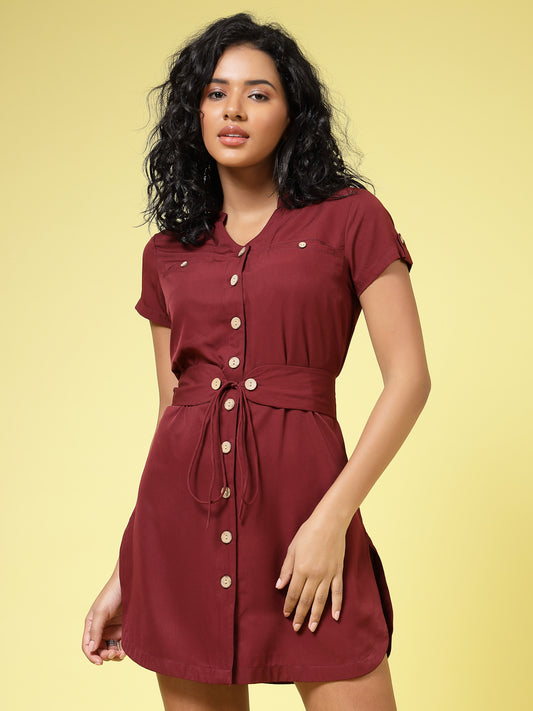 Women’s Solid V-Neck Fit & Flare Dress