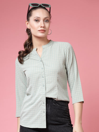 Women’s Comfort Mandarin Collar Checked Casual Shirt