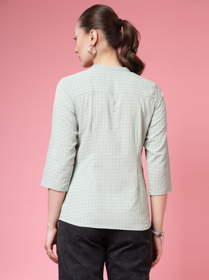 Women’s Comfort Mandarin Collar Checked Casual Shirt