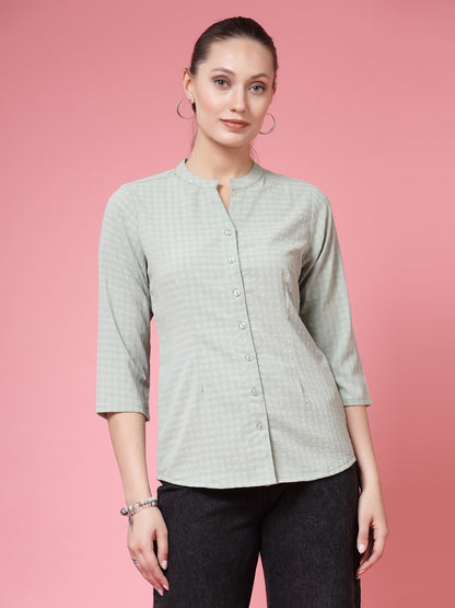Women’s Comfort Mandarin Collar Checked Casual Shirt