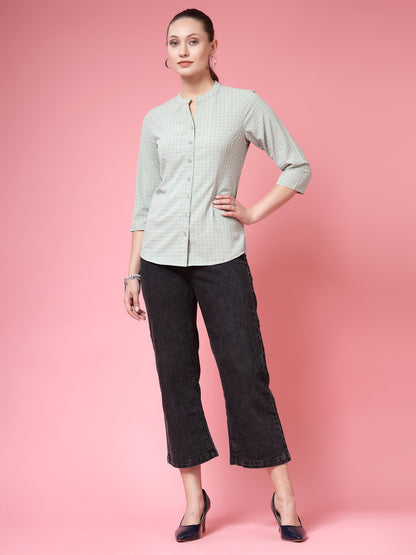 Women’s Comfort Mandarin Collar Checked Casual Shirt