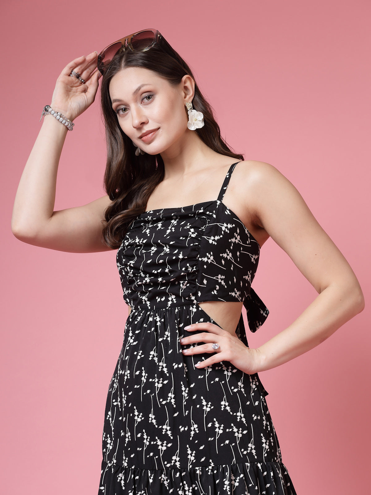 Women’s Floral Printed Shoulder Straps Fit & Flare Dress