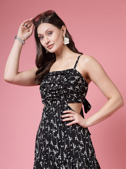Women’s Floral Printed Shoulder Straps Fit & Flare Dress