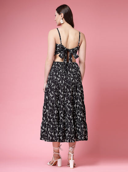 Women’s Floral Printed Shoulder Straps Fit & Flare Dress