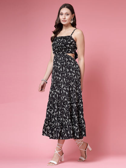 Women’s Floral Printed Shoulder Straps Fit & Flare Dress