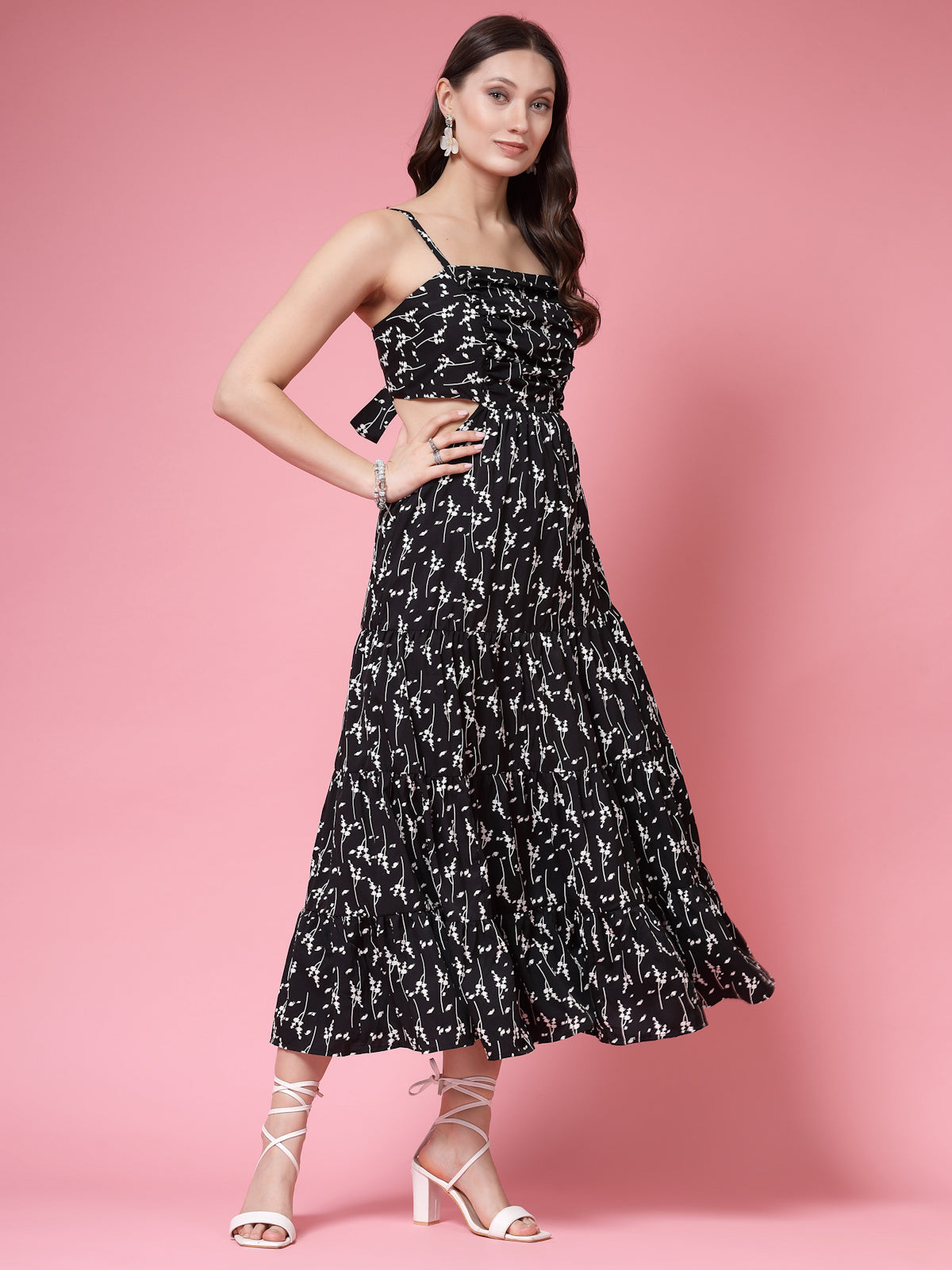 Women’s Floral Printed Shoulder Straps Fit & Flare Dress