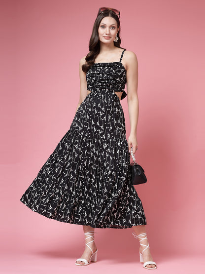 Women’s Floral Printed Shoulder Straps Fit & Flare Dress