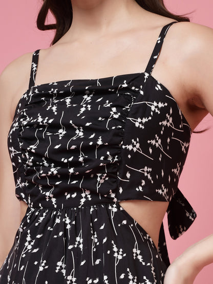 Women’s Floral Printed Shoulder Straps Fit & Flare Dress