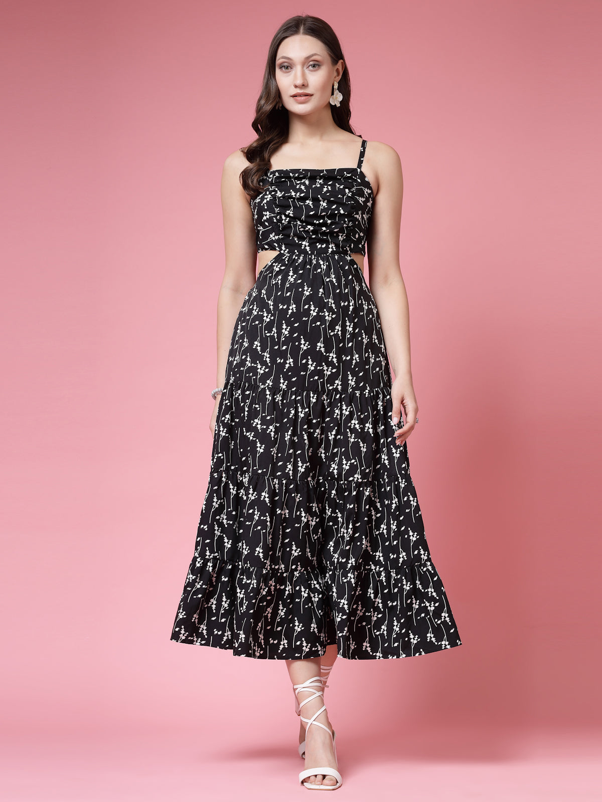 Women’s Floral Printed Shoulder Straps Fit & Flare Dress