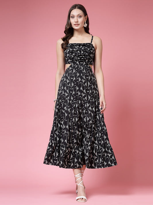 Women’s Floral Printed Shoulder Straps Fit & Flare Dress