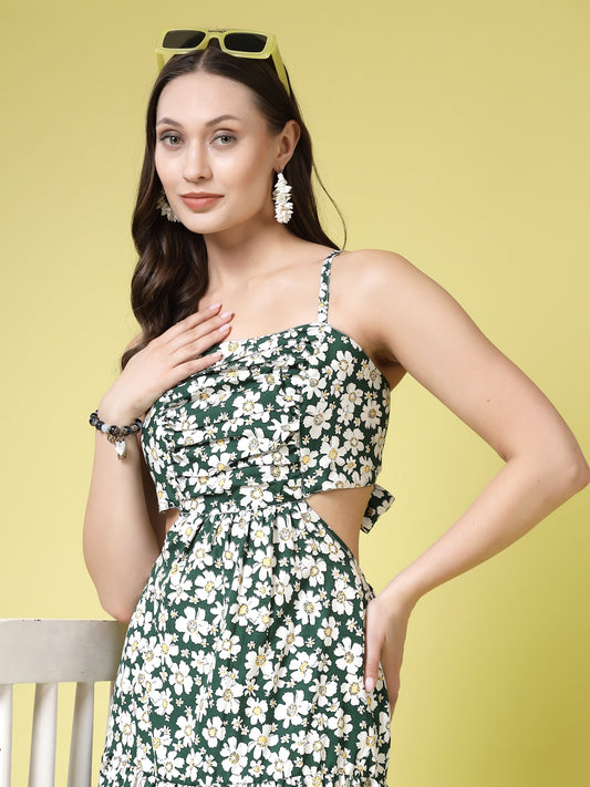 Women’s Floral Printed Shoulder Straps Maxi Dress