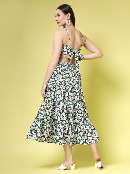 Women’s Floral Printed Shoulder Straps Maxi Dress