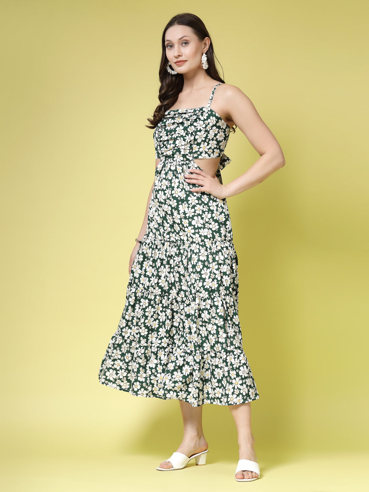 Women’s Floral Printed Shoulder Straps Maxi Dress