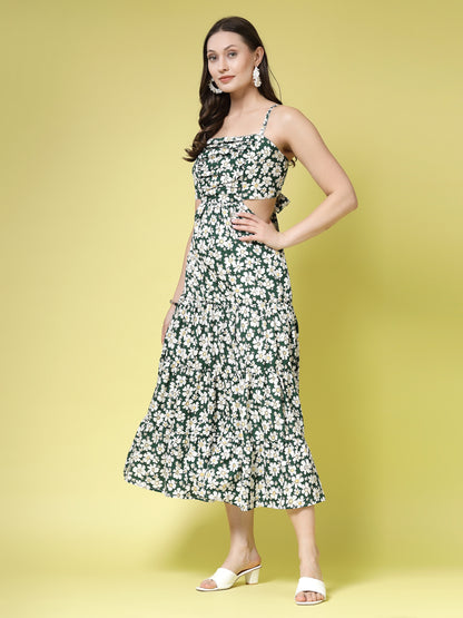 Women’s Floral Printed Shoulder Straps Maxi Dress