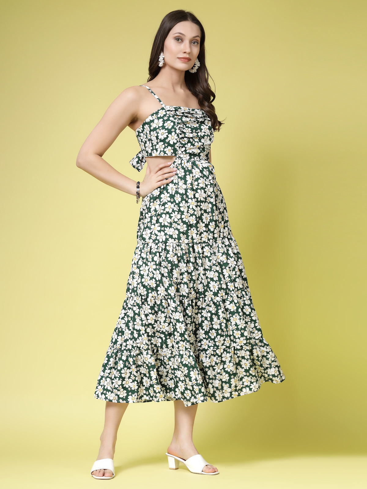 Women’s Floral Printed Shoulder Straps Maxi Dress
