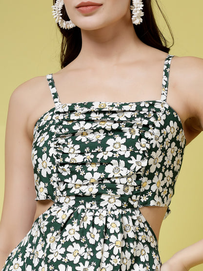 Women’s Floral Printed Shoulder Straps Maxi Dress