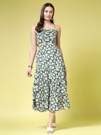 Women’s Floral Printed Shoulder Straps Maxi Dress