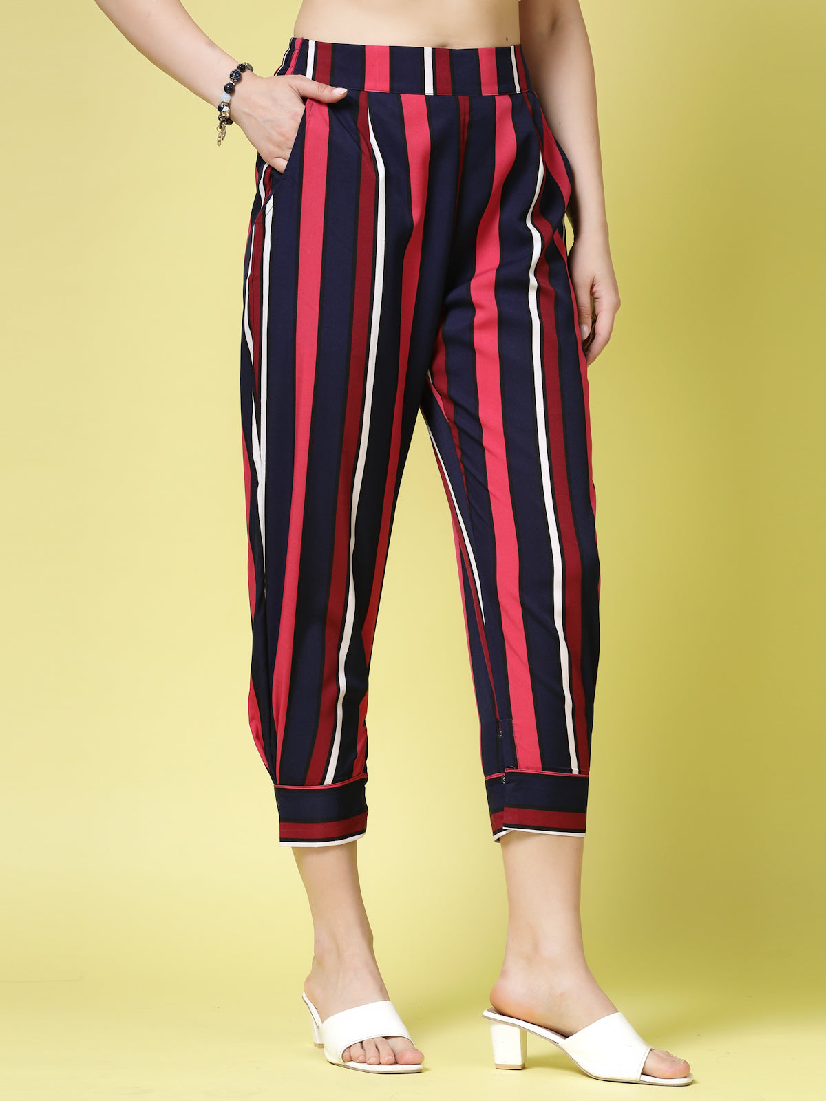 Being Naughty Women High-Rise Striped Straight Fit Trousers