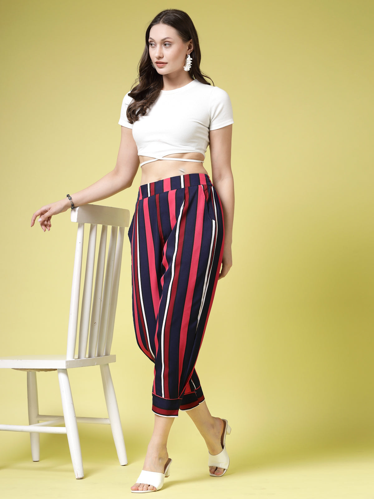 Being Naughty Women High-Rise Striped Straight Fit Trousers