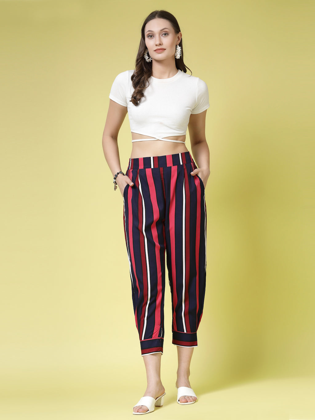 Being Naughty Women High-Rise Striped Straight Fit Trousers