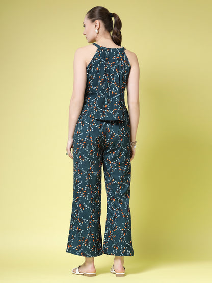 Women’s Printed Halter Sleeveless Neck Top & Palazzo
