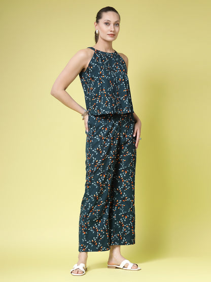 Women’s Printed Halter Sleeveless Neck Top & Palazzo