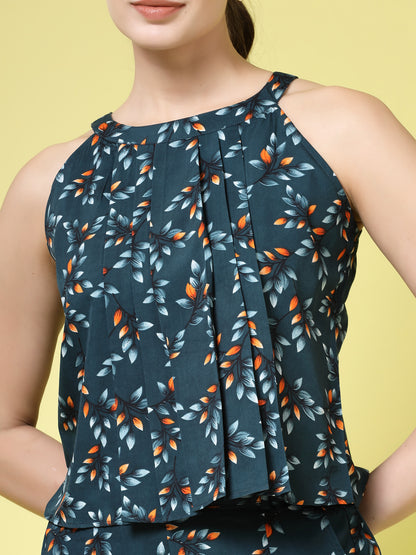 Women’s Printed Halter Sleeveless Neck Top & Palazzo