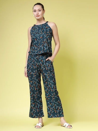 Women’s Printed Halter Sleeveless Neck Top & Palazzo