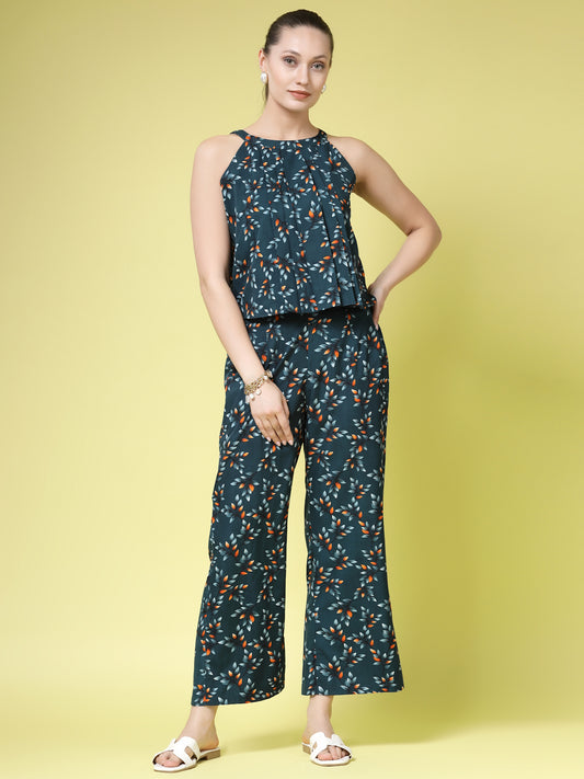 Women’s Printed Halter Sleeveless Neck Top & Palazzo