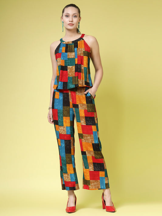 Women’s Printed Halter Neck Top With Trouser