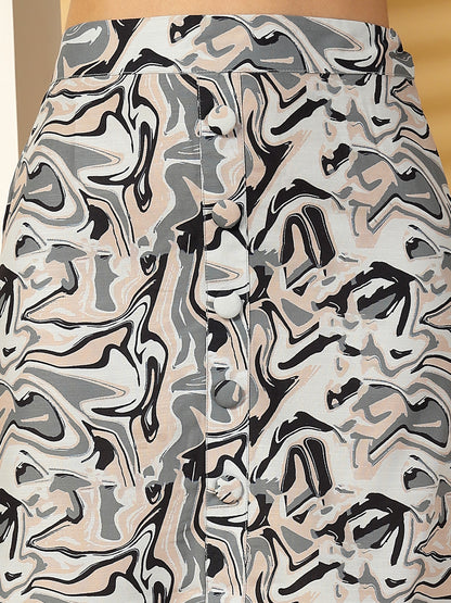 Women’s Printed Shirt Collar Pure Cotton Top With Skirt Co-Ords