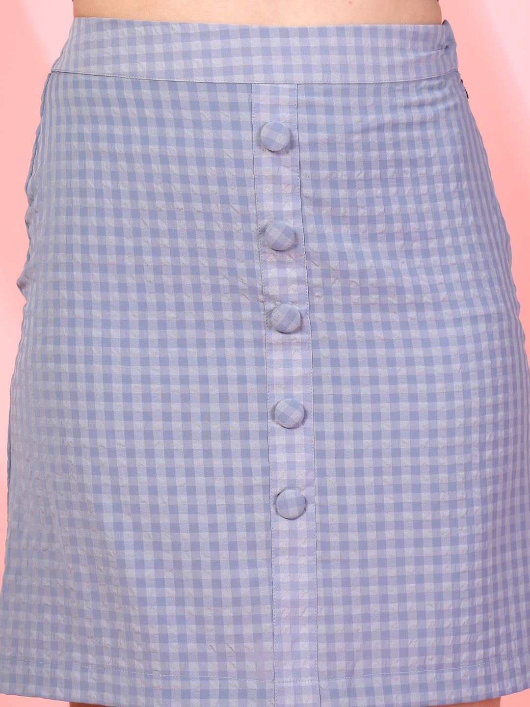 Women’s Checked Shirt Collar Top With Skirt Co-Ords