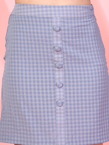 Women’s Checked Shirt Collar Top With Skirt Co-Ords