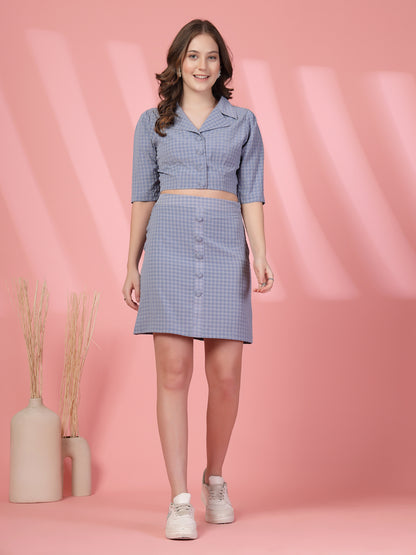 Women’s Checked Shirt Collar Top With Skirt Co-Ords