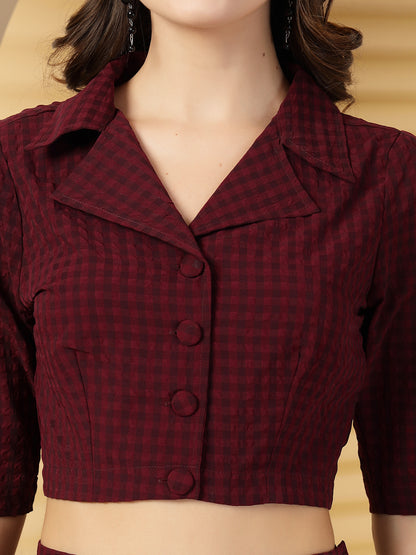 Women’s Self Design Collar Neck Top With Skirt Co-Ords