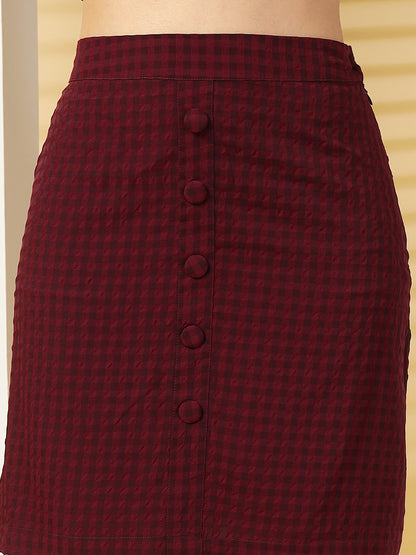 Women’s Self Design Collar Neck Top With Skirt Co-Ords