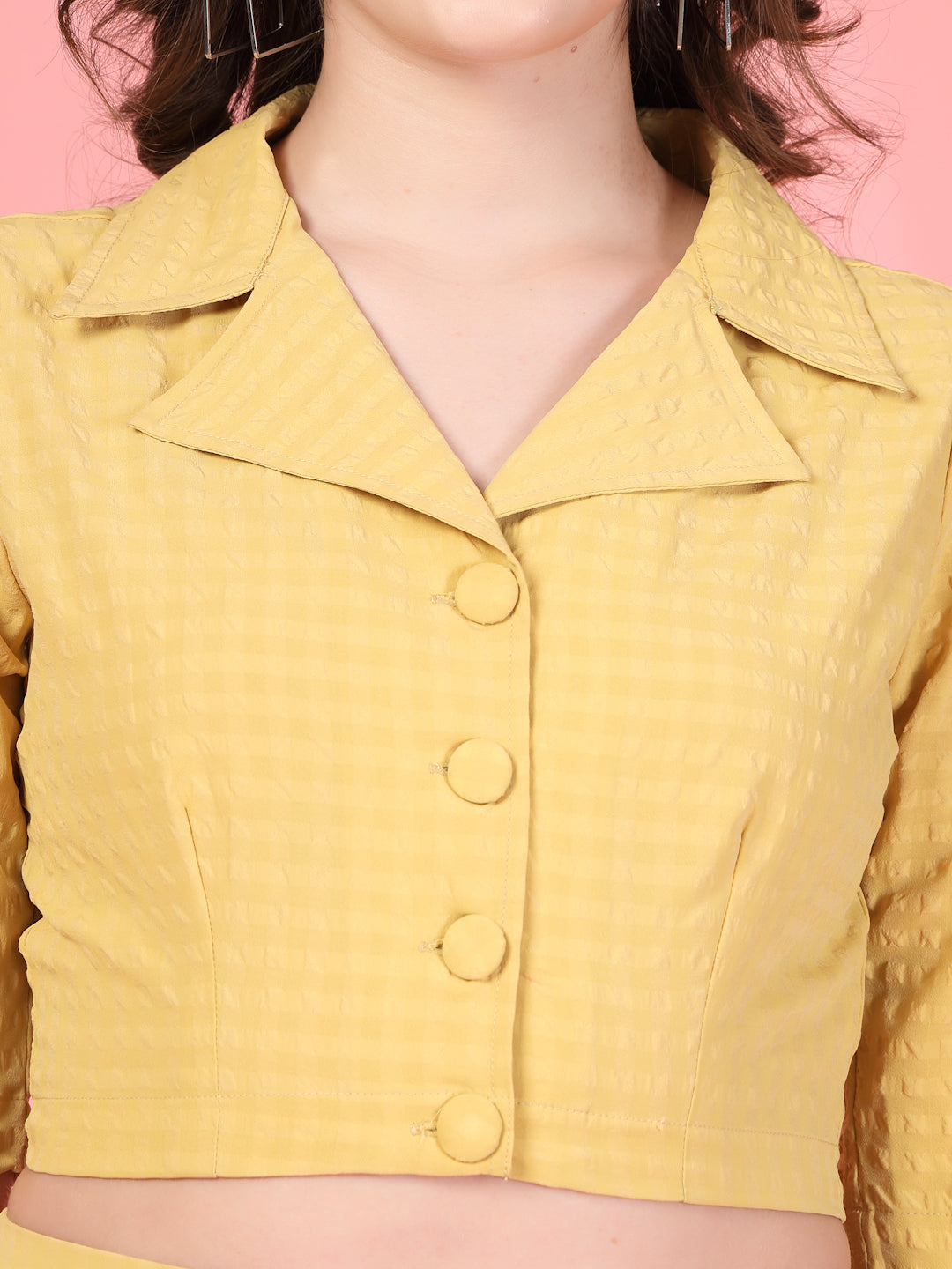 Women’s Self Design Shirt Neck Top With Skirt Co-Ords