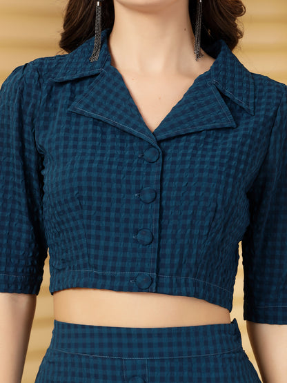 Women’s Checked V Neck Top With Skirt Co-Ords