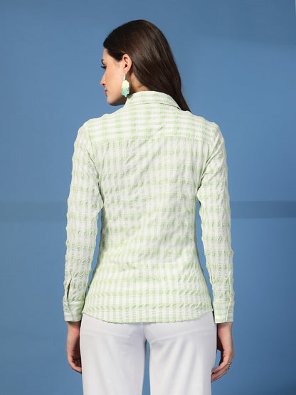 Women’s Checked Spread Collar Comfort Relaxed Fit Seersucker Shirt