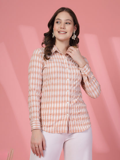 Women’s Tattersall Checked Spread Collar Casual Shirt