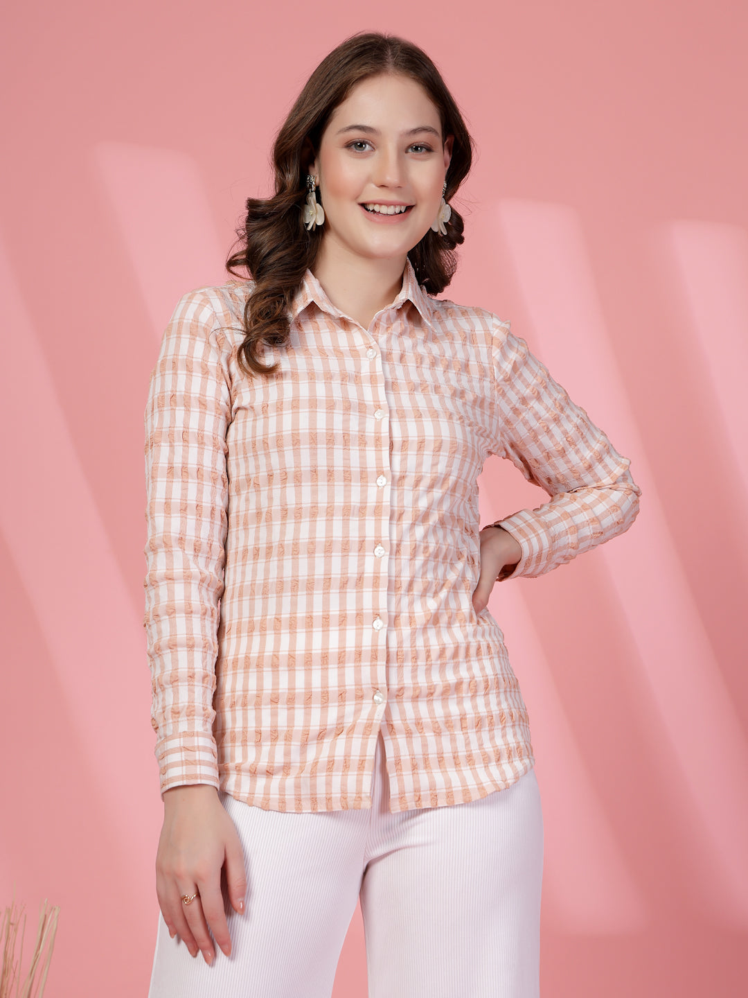 Women’s Tattersall Checked Spread Collar Casual Shirt