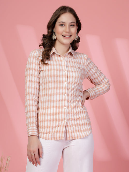 Women’s Tattersall Checked Spread Collar Casual Shirt