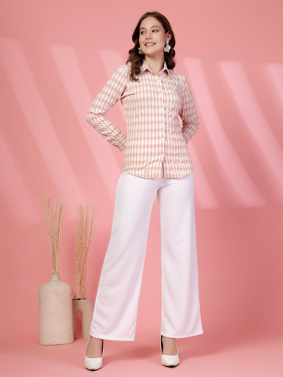 Women’s Tattersall Checked Spread Collar Casual Shirt