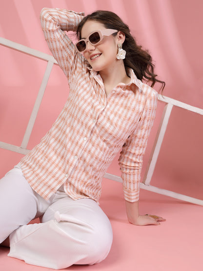 Women’s Tattersall Checked Spread Collar Casual Shirt