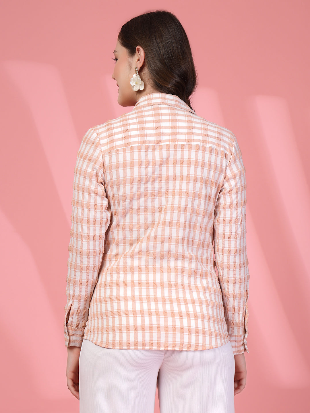 Women’s Tattersall Checked Spread Collar Casual Shirt