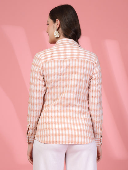 Women’s Tattersall Checked Spread Collar Casual Shirt
