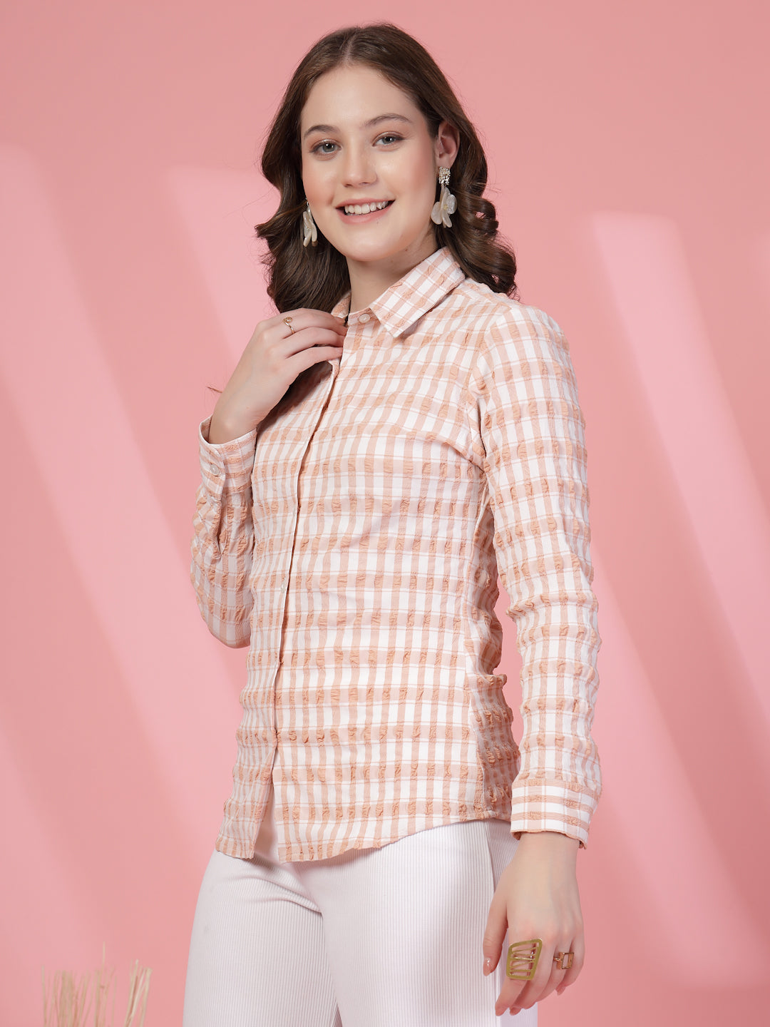 Women’s Tattersall Checked Spread Collar Casual Shirt