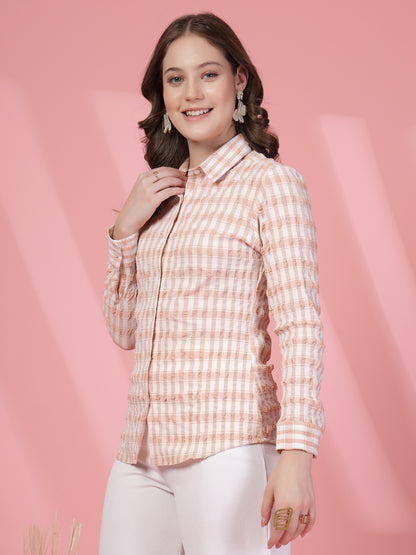 Women’s Tattersall Checked Spread Collar Casual Shirt